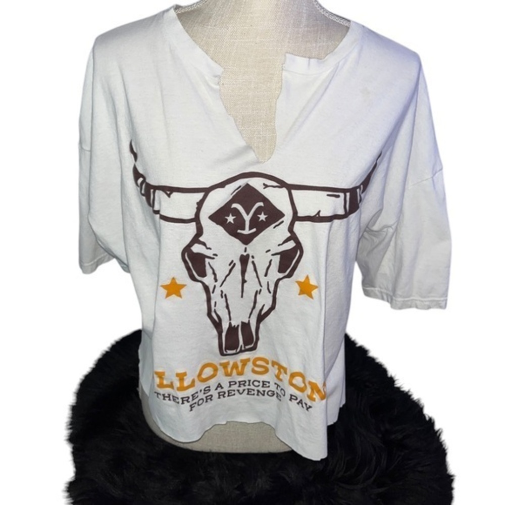 White Graphic Tee with Bull Skull Design